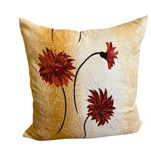Elegant Floral Pillow Case, 20x20 Pillow Cover, Cream Rust Brown, Autumn Floral Pillow Cover, Textured, Home Decor, Decorative Throw Pillow