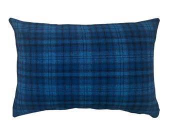 Wool Blend Plaid Pillow Cover, Blue and Black Plaid, Double Sided, Farmhouse Pillow, Plaid Accent Pillow, Throw Pillow Cover, Cushion Cover