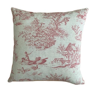 Toile Pillow Cover, Red and Tan Toile, French Vintage Decor, Toile de Jouy Pillow, French Country Decor, Shabby Chic, Farmhouse Cottage,