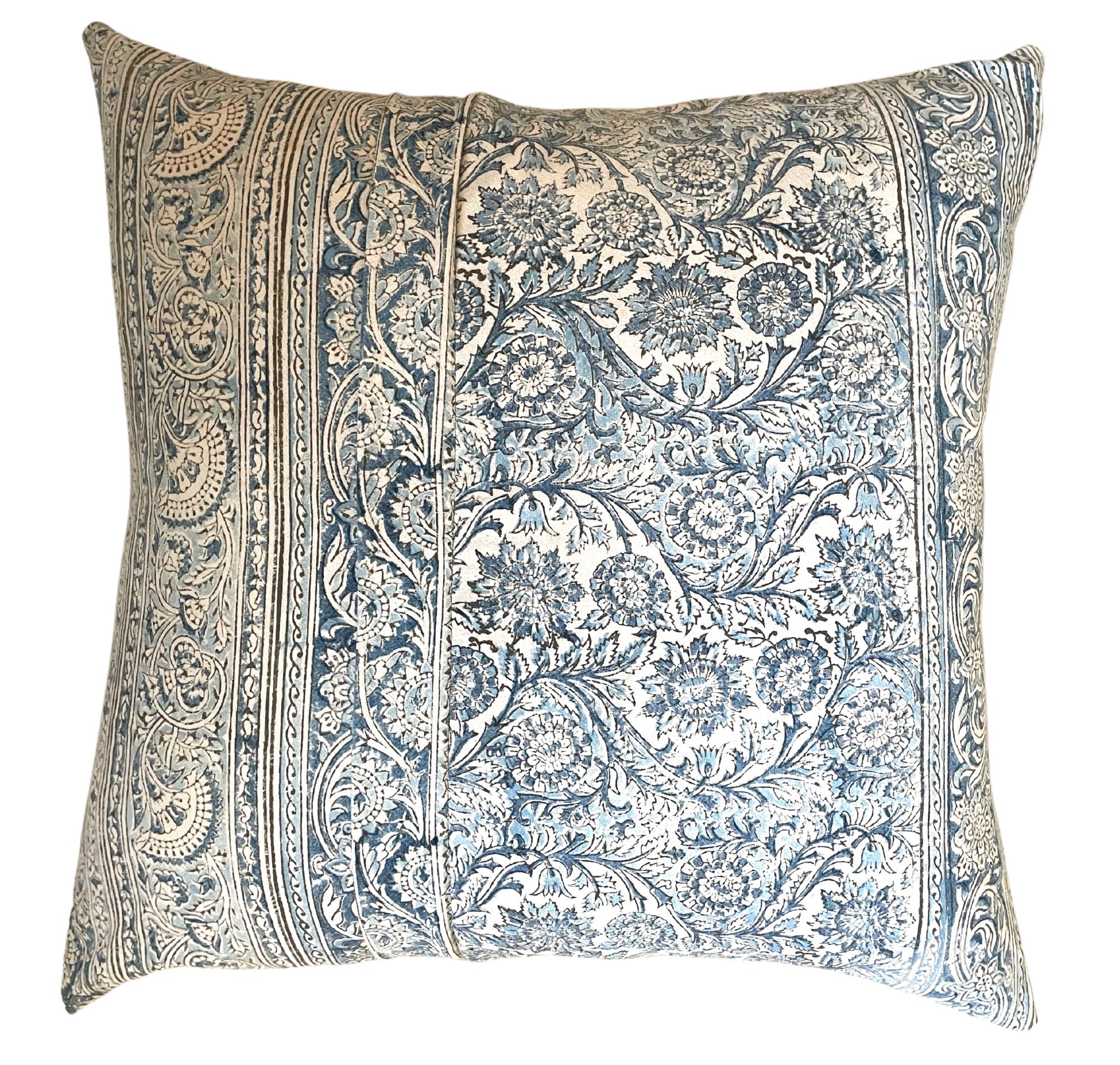 Blue Cream Pillow Cover 20x20 Floral Pillow Sofa Throw Etsy