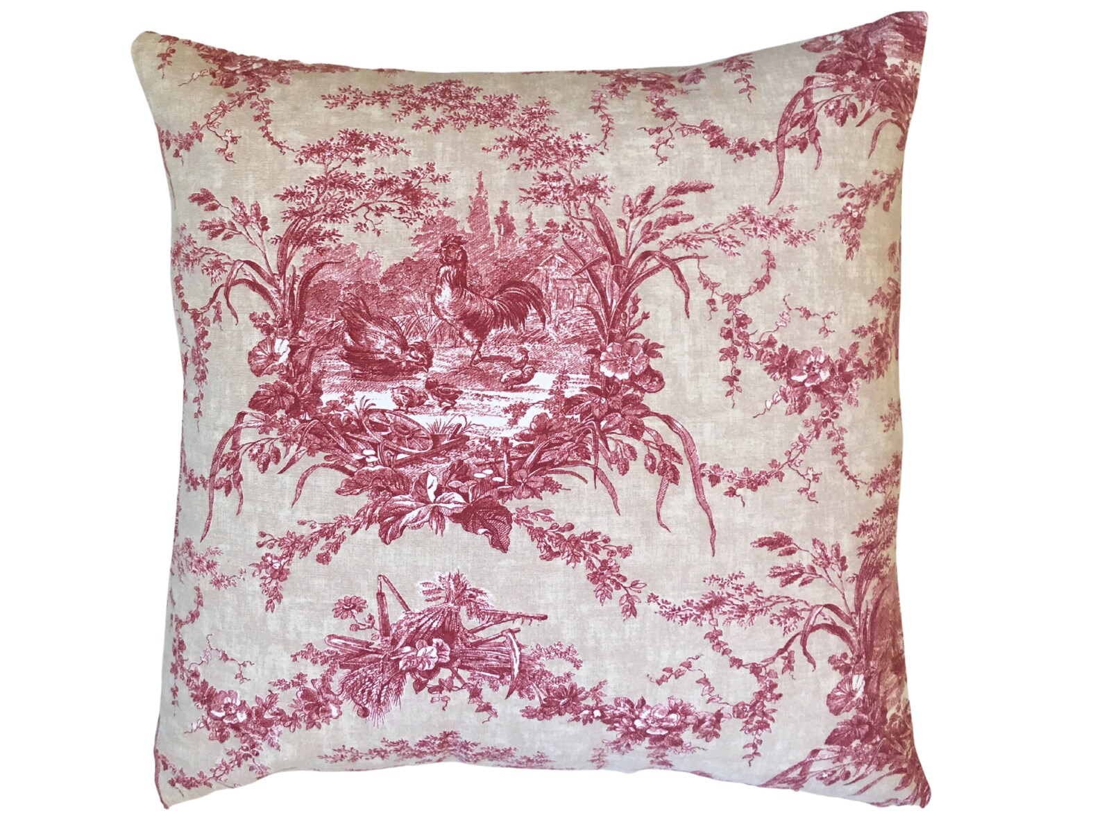 Toile Red Rooster Throw Pillow Cover French Country Decor Etsy
