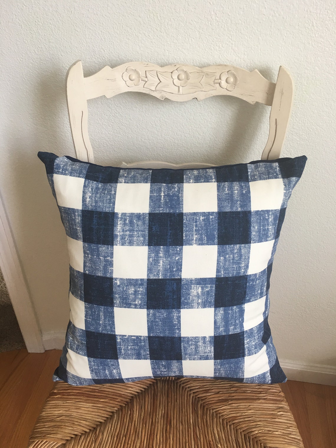 Navy Buffalo Plaid Throw Pillow Cover Farmhouse Blue Plaid Etsy