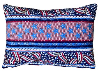 Quilted Patriotic, Lumbar Pillow 14x20, Stars and Stripes, Farmhouse Patriotic Decor, 4th of July Pillow Cover, Independence Day,