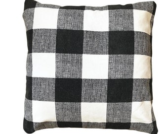 Black Buffalo Plaid Pillow Cover, Farmhouse Pillow, Black White Plaid Pillow, Buffalo Check Decor, Rustic Cabin Decor, Black White Decor,
