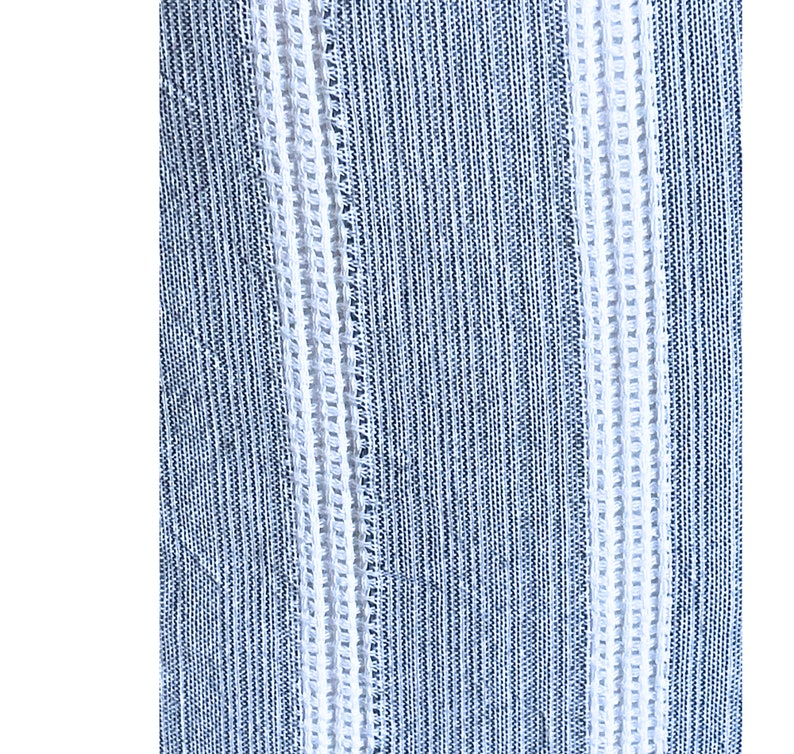 May include: Close-up of a blue and white striped fabric with a textured weave.