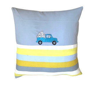 Embroidered Cat Pillow, Cat Lover Gift, 20x20 Pillow Cover, Multicolor Stripe Pillow, Funny Cat Pillow, Cat Mom Gift, Gray Yellow Pillow,