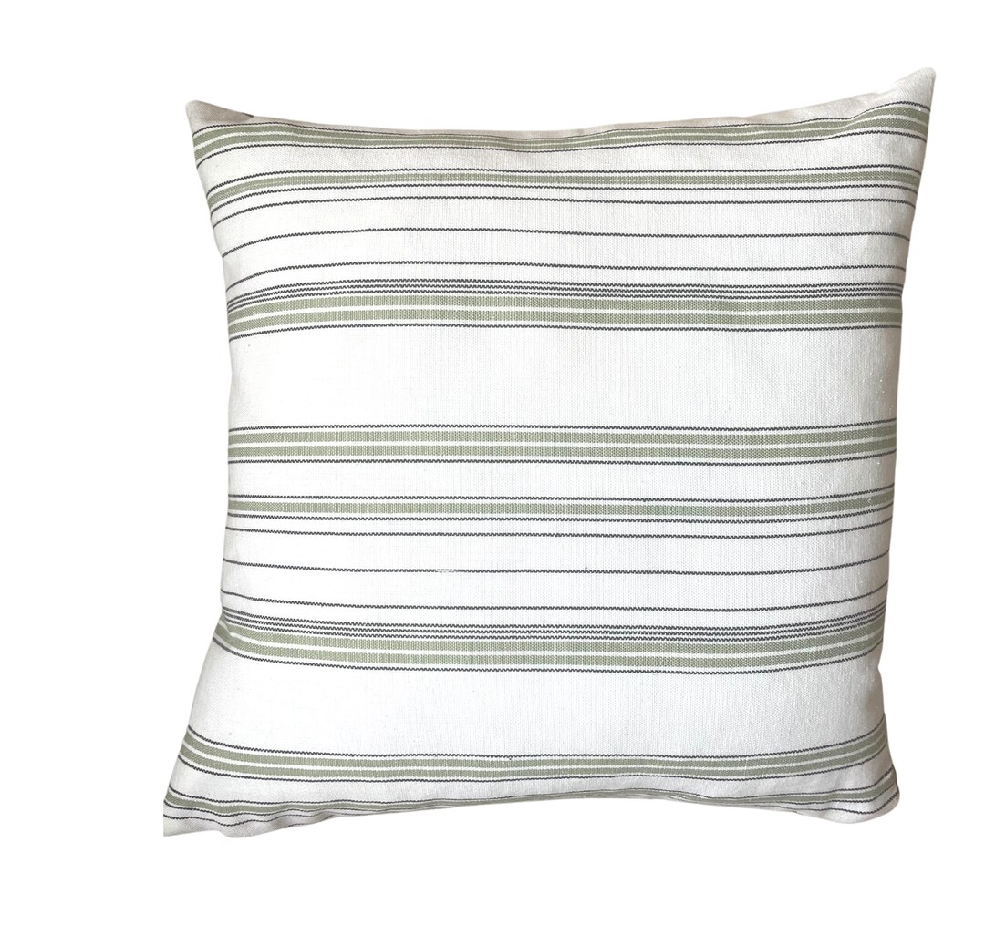 Olive Green Striped Pillow Cover, 16x16 Pillow Cover, Farmhouse Pillow