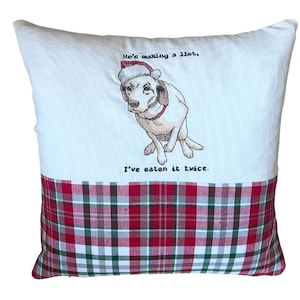 Santa Dog, Embroidered Christmas Pillow Cover, Funny Christmas Throw Pillow, Gift for Dog Lovers, Vet Gift Idea, Dog Decorative Pillow,
