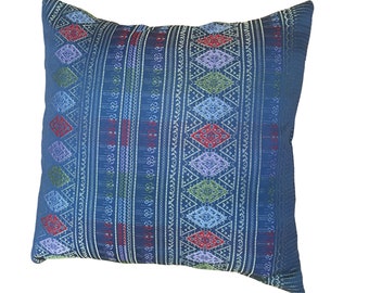 Blue Sari Pillow, India Pillow Cover, Ethnic Cushion Cover, Silk Brocade Pillow, Ethnic Pillow, 18x18 Pillow, Elegant Pillow, Accent Pillow