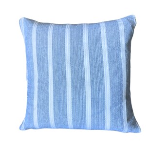 May include: A blue and white striped throw pillow with a soft, textured fabric.