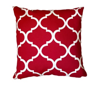 Outdoor Pillow Cover 20x20, Red Outdoor Pillow, Geometric Outdoor Pillow, Bright Outdoor Pillow, Deck Pillow, Porch Pillow, Red and White