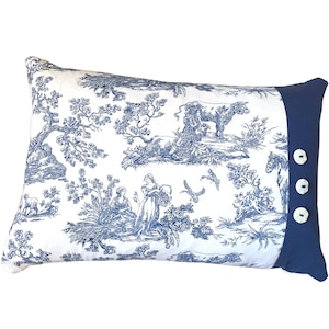 Blue Toile Pillow Cover, French Country Decor, Spring Pillow, Blue Toile de Jouy, Lumbar Pillow, Home Decor, Accent Pillow,