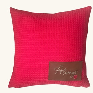 Valentine Pillow Cover 18x18, Sweater Pillow Cover, Red Throw Pillow, Embroidered, Love Pillow, Pillow for Girlfriend, Always, Cable Knit