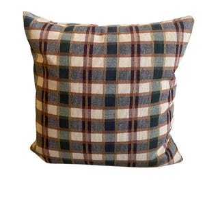 Plaid Pillow Cover, Cream Green Burgundy Pillow, Heavy weight Pillow Cover, Plaid Couch Pillow, Double Sided, Fall Colors, Decorative Pillow