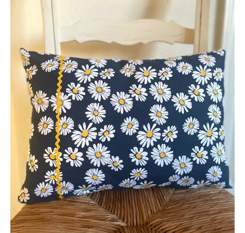 Daisy Lumbar Pillow Cover Navy and Yellow Pillow Girls Etsy