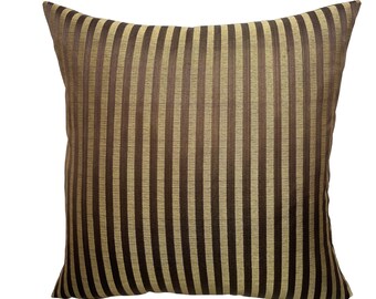 Gold Striped Pillow, Brown and Gold Stripes, Elegant Pillow Cover, Decorator Pillow, Accent Pillow Cover, Double Sided Pillow,Brown and Gold