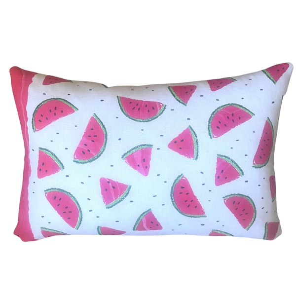 Fruit Pillow Cover, Summer Lumbar Pillow, Watermelon Pillow, Pink and White Pillow, Watermelon Decor, Cute Lumbar Pillow, Tropical Fruit