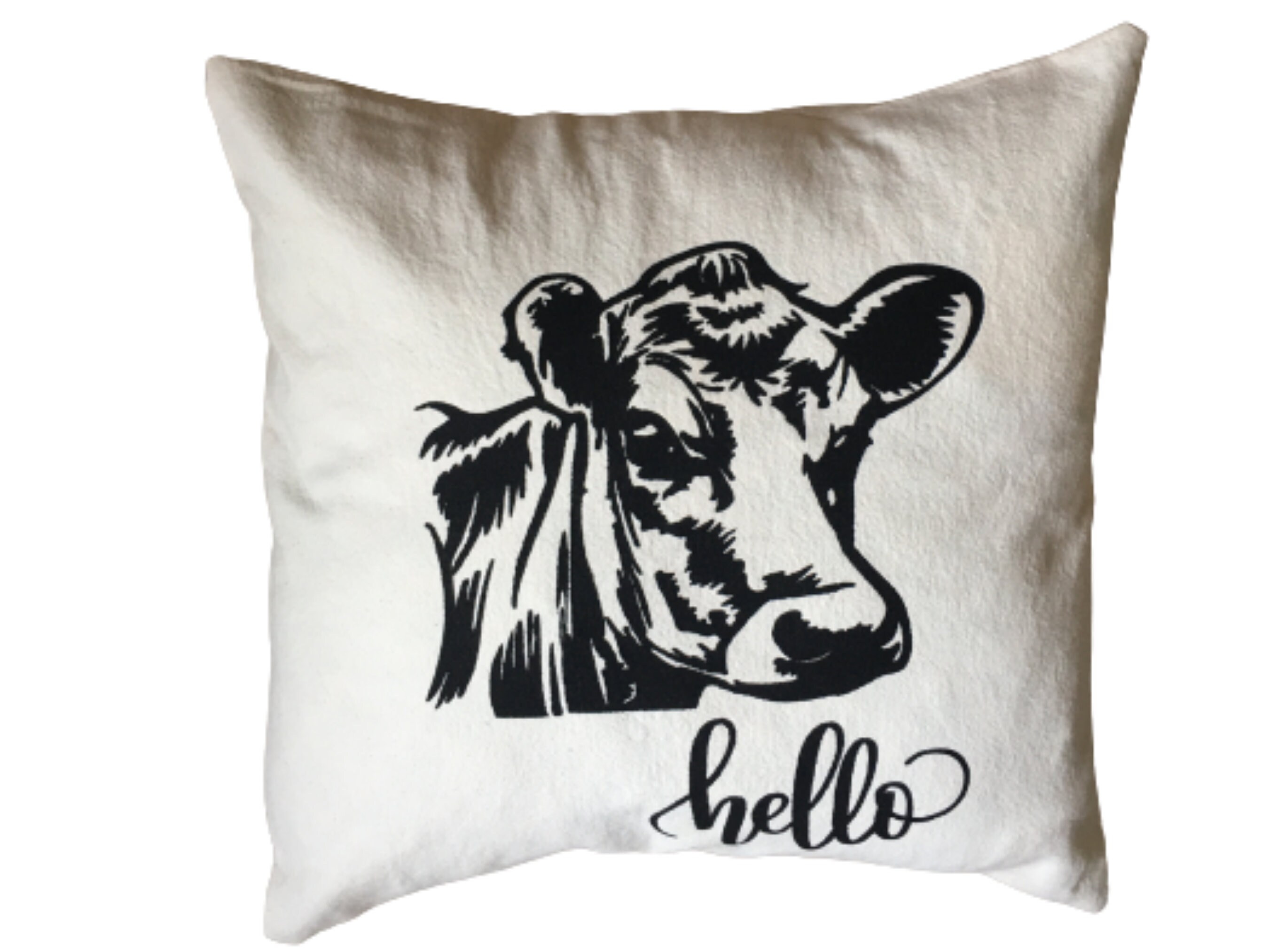Hello Cow Pillow Cover Farmhouse Pillow Housewarming Gift Etsy UK