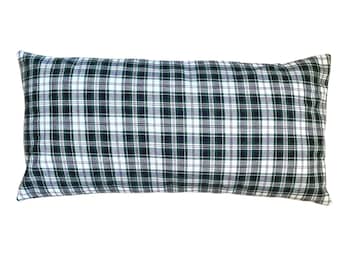 Plaid Lumbar Pillow Cover, Black Green Plaid, Tartan Plaid, Farmhouse Pillow, Christmas Plaid, Home Decor, Farmhouse Decor, 28x14 Pillow