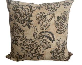 Floral Pillow Cover, Beige with Black Flowers, Victorian Design Pillow, Double Sided, Floral Accent, Home Decor, Lumbar and Square,
