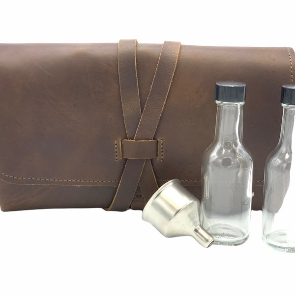 Travel Bar, Leather Mini Bar in genuine leather, color Vintage Brown