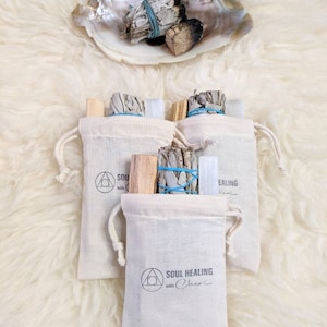 Energy Cleansing Set, Sage Palo Santo Selenite Bundle, Energy Reset, Energy Cleansing Gift Set, Smudging Kit, Smudging Set, Cleanse Crystals