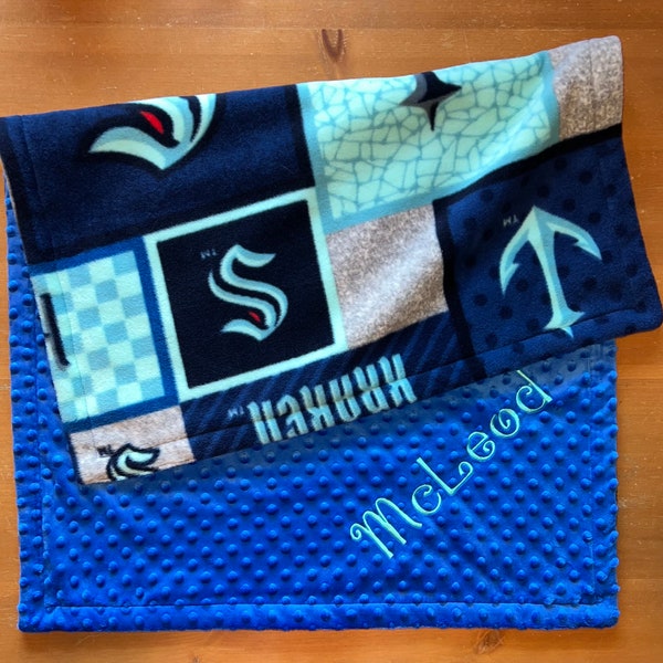 Seattle Kraken Blanket, Embroidered Name or Anniversary Date, Kraken Tailgate Blanket, Kraken Baby Blanket, Stadium Blanket, Made in WA