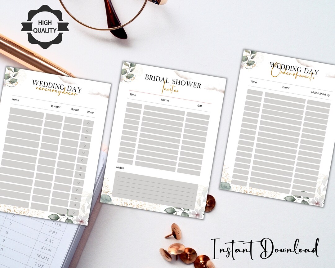 Wedding Planner Printable Printable Wedding Planner Pages - Etsy