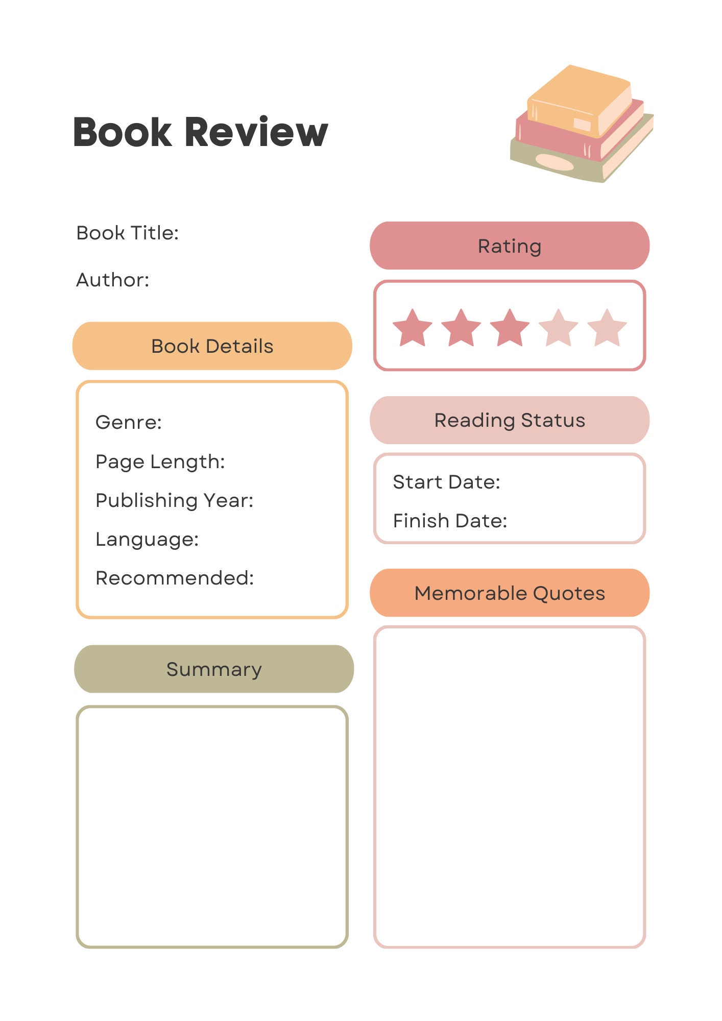 Reading Planner Printable Printable Reading Journal Printable Book ...