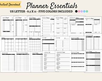 Niezbędne elementy planera: dzienny, tygodniowy, miesięczny do druku (wersja amerykańska) (do pobrania w wersji cyfrowej)