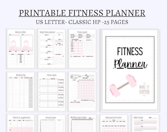 Fitness planner workout planner weight loss journal workout tracker printable big happy planner digital fitness planner instant download pdf