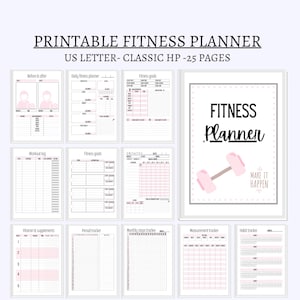 Fitness planner workout planner weight loss journal workout tracker printable big happy planner digital fitness planner instant download pdf