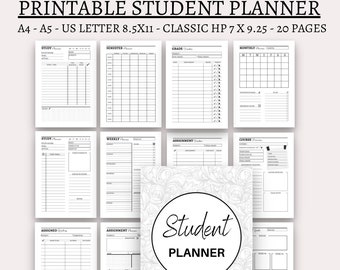 college assignment organizer Student planner study planner printable academic planner college school planner A4 A5 big happy planner classic hp study organizer pdf