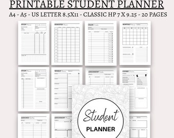 Student planner study planner printable academic planner college school planner A4 A5 big happy planner classic hp study organizer pdf