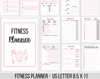 Pacchetto Fitness Planner: registro di allenamento, perdita di peso e dieta (download digitale)