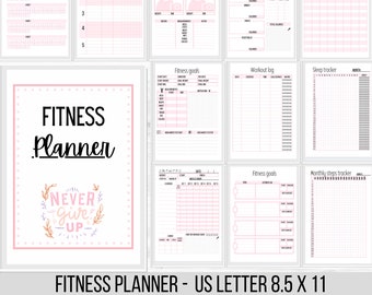 Fitness planner workout journal weight loss tracker digital big happy planner printable fitness planner bundle diet log instant download pdf