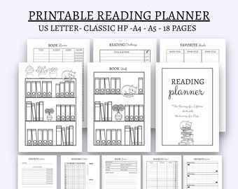 Planificateur de lecture imprimable journal de lecture planificateur de livre journal de lecture étagère classique hp grand planificateur heureux A5 A4 lecture tracker inserts pdf