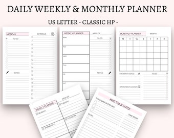 Printable Daily Weekly Monthly Planner Set (US Letter, Classic HP) (PDF)