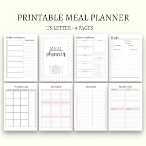 Meal planner daily meal planner weekly meal planner printable grocery list menu planner recipe planner food journal big happy planner pdf