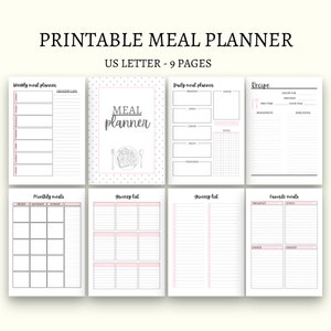 Meal planner daily meal planner weekly meal planner printable grocery list menu planner recipe planner food journal big happy planner pdf