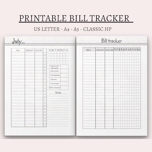 Bill tracker printable budget planner digital finance bill organizer big happy planner A5 A4 Classic Hp instant download pdf inserts