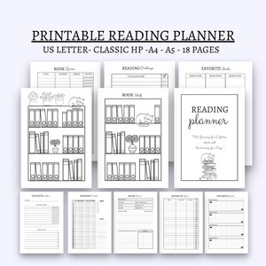 Reading planner printable reading journal book planner reading log book shelf classic hp big happy planner A5 A4 reading tracker inserts pdf