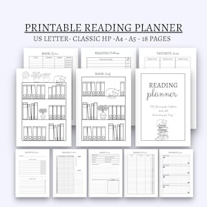 Pianificatore di lettura stampabile lettura diario libro pianificatore lettura registro libro scaffale classico hp grande pianificatore felice A5 A4 lettura tracker inserti pdf