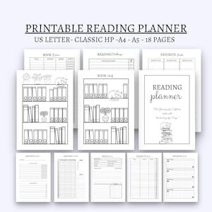 Reading planner printable reading journal book planner reading log book shelf classic hp big happy planner A5 A4 reading tracker inserts pdf