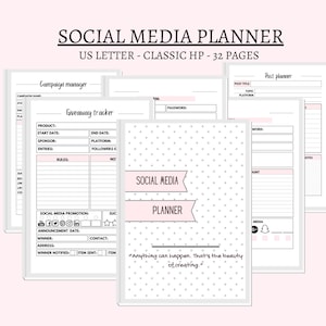 Social media planner afdrukbare Facebook tracker Instagram planner volgers tracker YouTube planner grote vrolijke planner Klassieke HP voegt pdf in