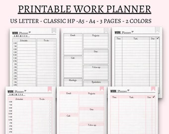 Work planner printable office organizer digital daily planner daily schedule big happy planner Classic HP A5 A4 Us letter planner insert pdf