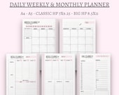 Daily Weekly Monthly Planner Printable: A4, A5, HP (PDF File)