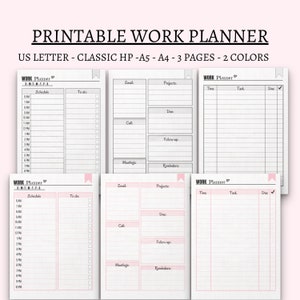 Work planner printable office organizer digital daily planner daily schedule big happy planner Classic HP A5 A4 Us letter planner insert pdf