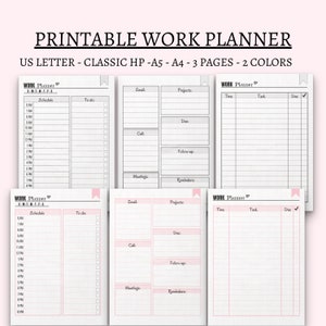 Planificador de trabajo organizador de oficina imprimible planificador diario digital horario diario gran planificador feliz Clásico HP A5 A4 Us planificador de cartas insertar pdf