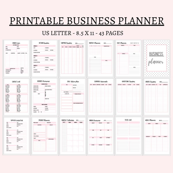 Business planner small business planner home business organizer printable pdf us letter 8.5x11 big happy planner printable business inserts
